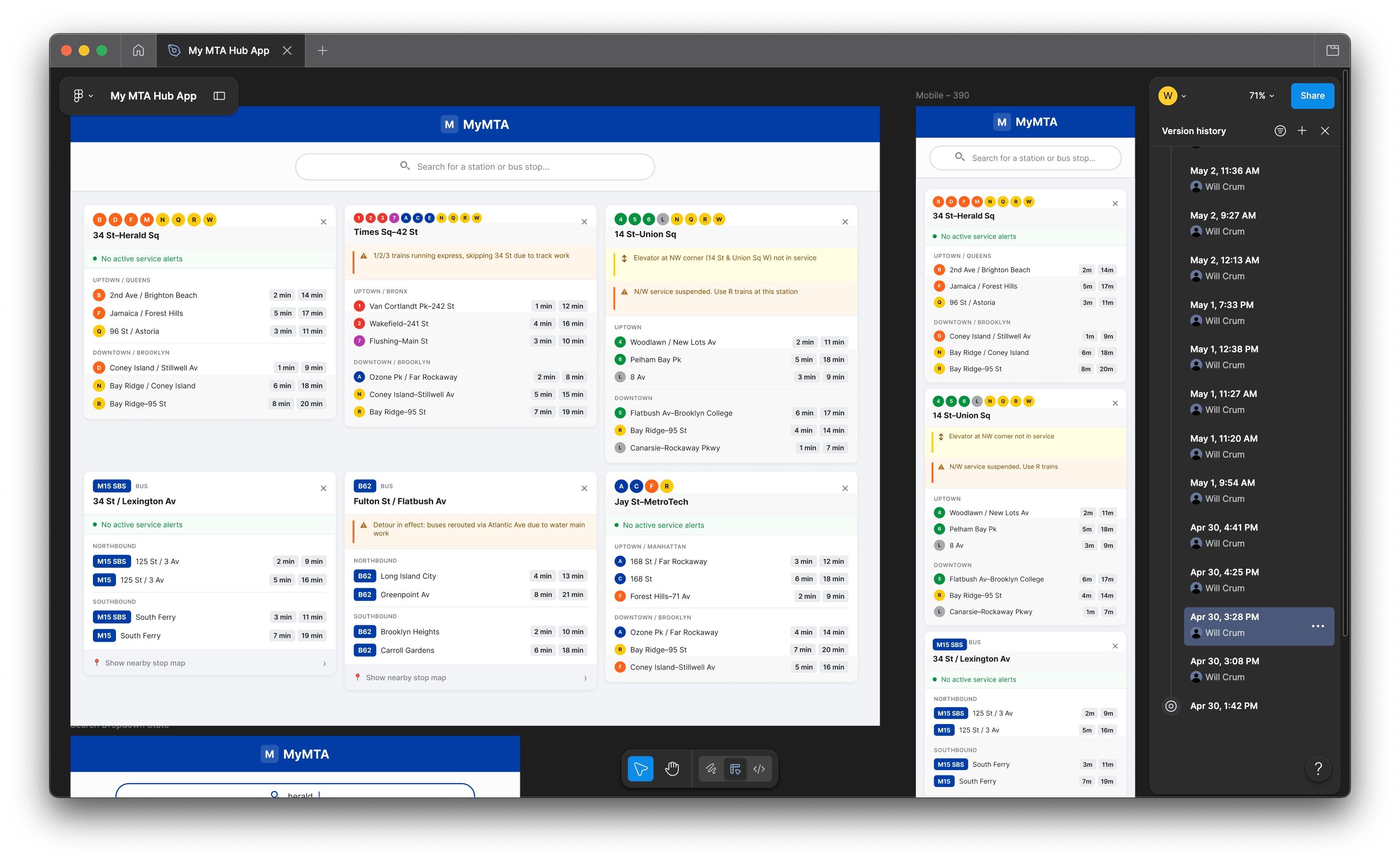 My Transit Dashboard station schedule list