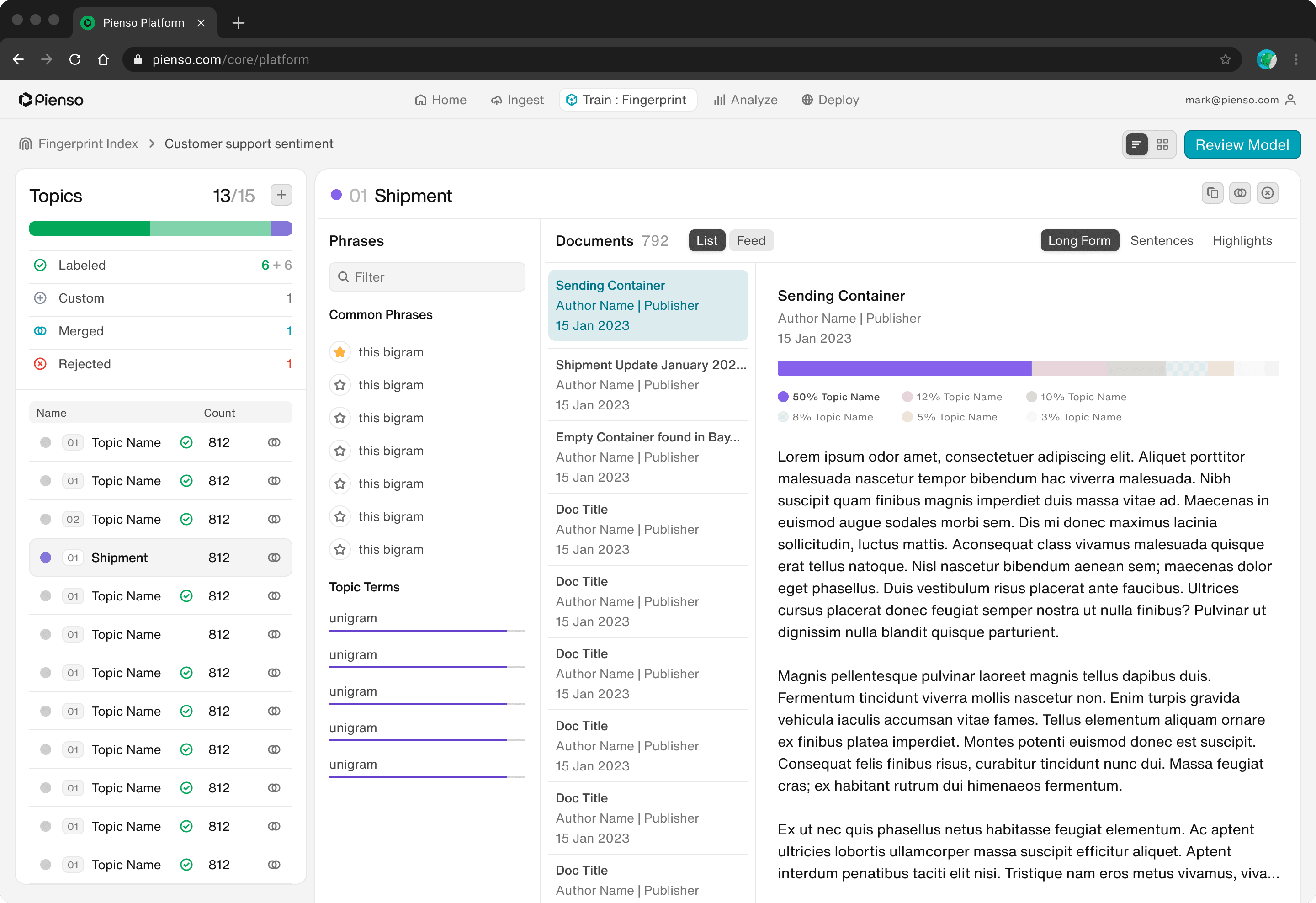Pienso reskin: redesigned document explore page