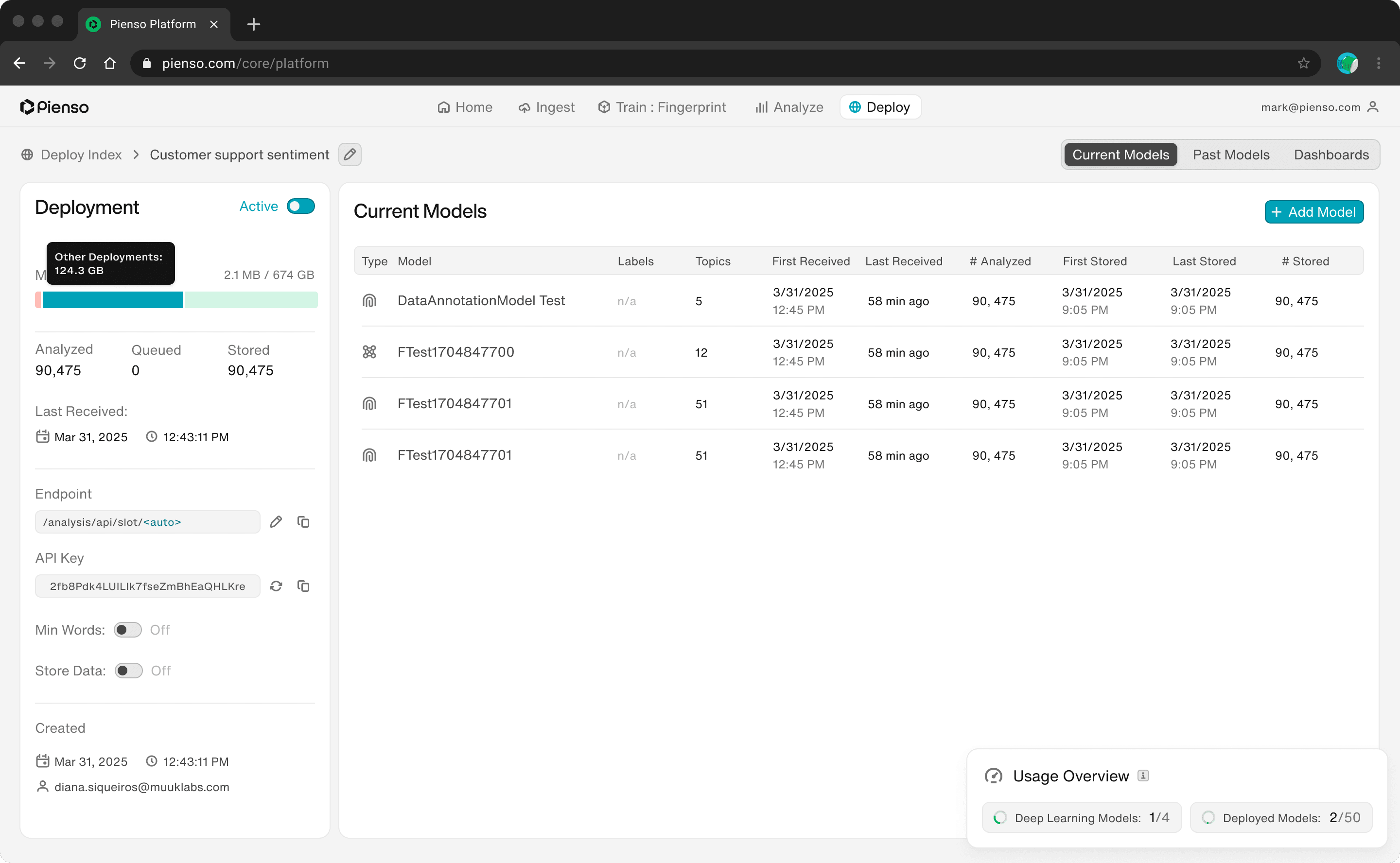 Pienso reskin: redesigned model deployment page