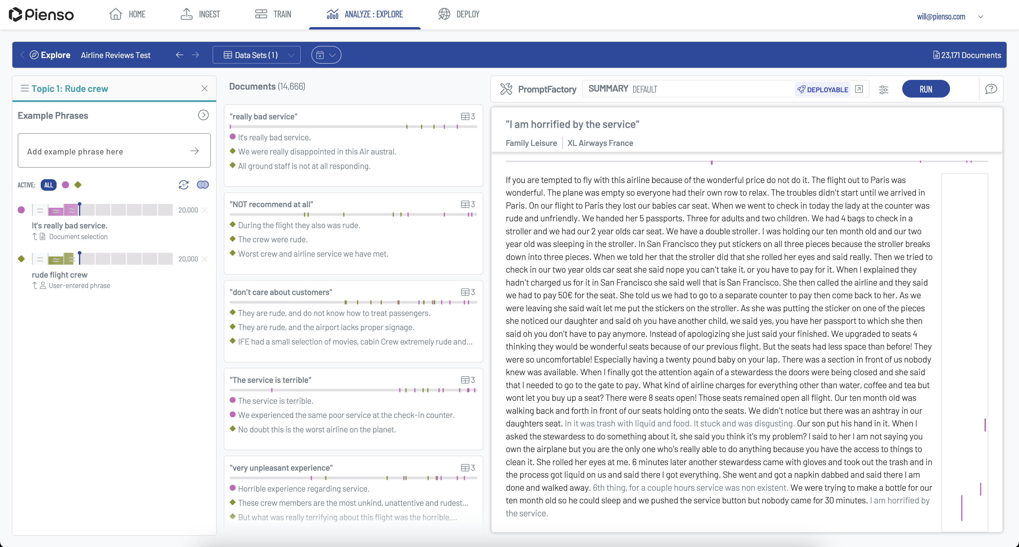 Match semantic search interface with example phrases and documents